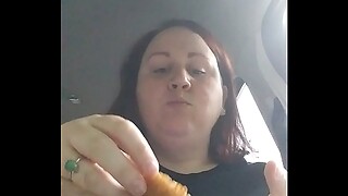 Chubby bbw eats in car while getting hit on by stranger